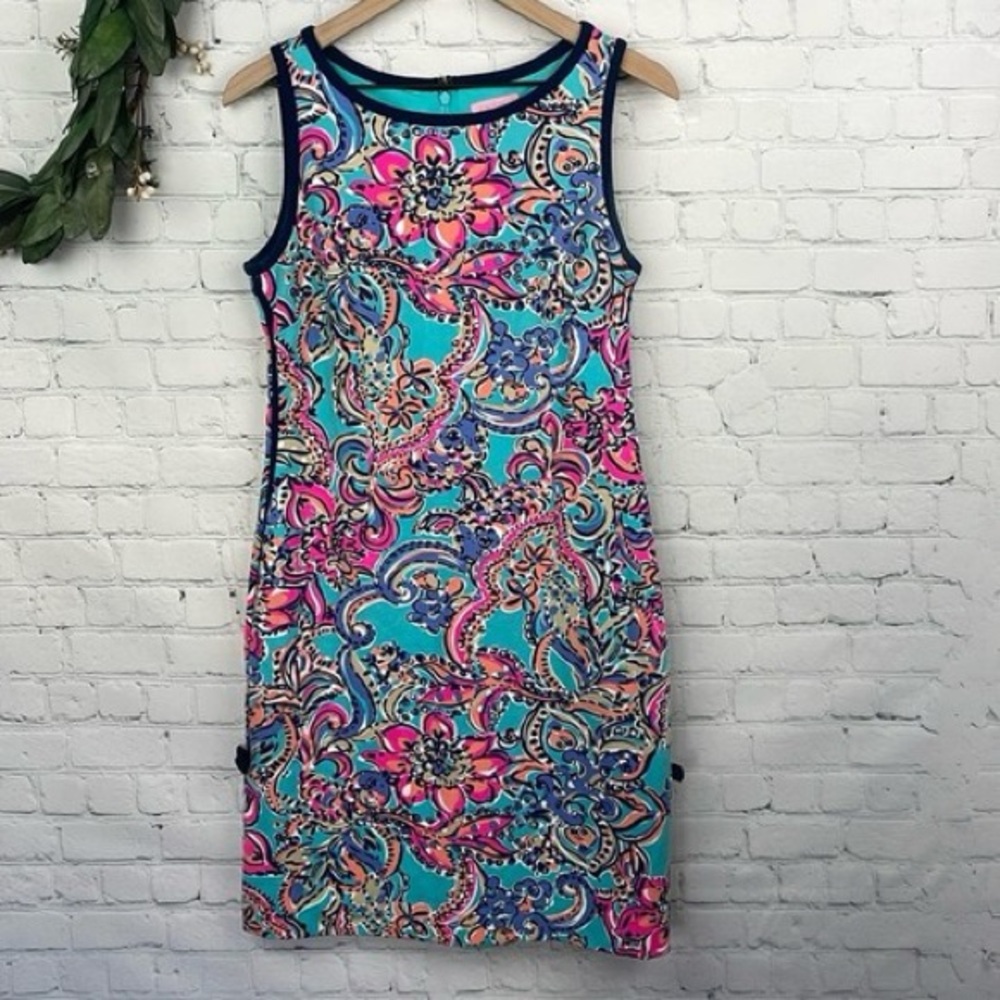 🩷LILLY PULITZER Francesca Aqua Bait & Switch Sleeveless Sheath Dress size M